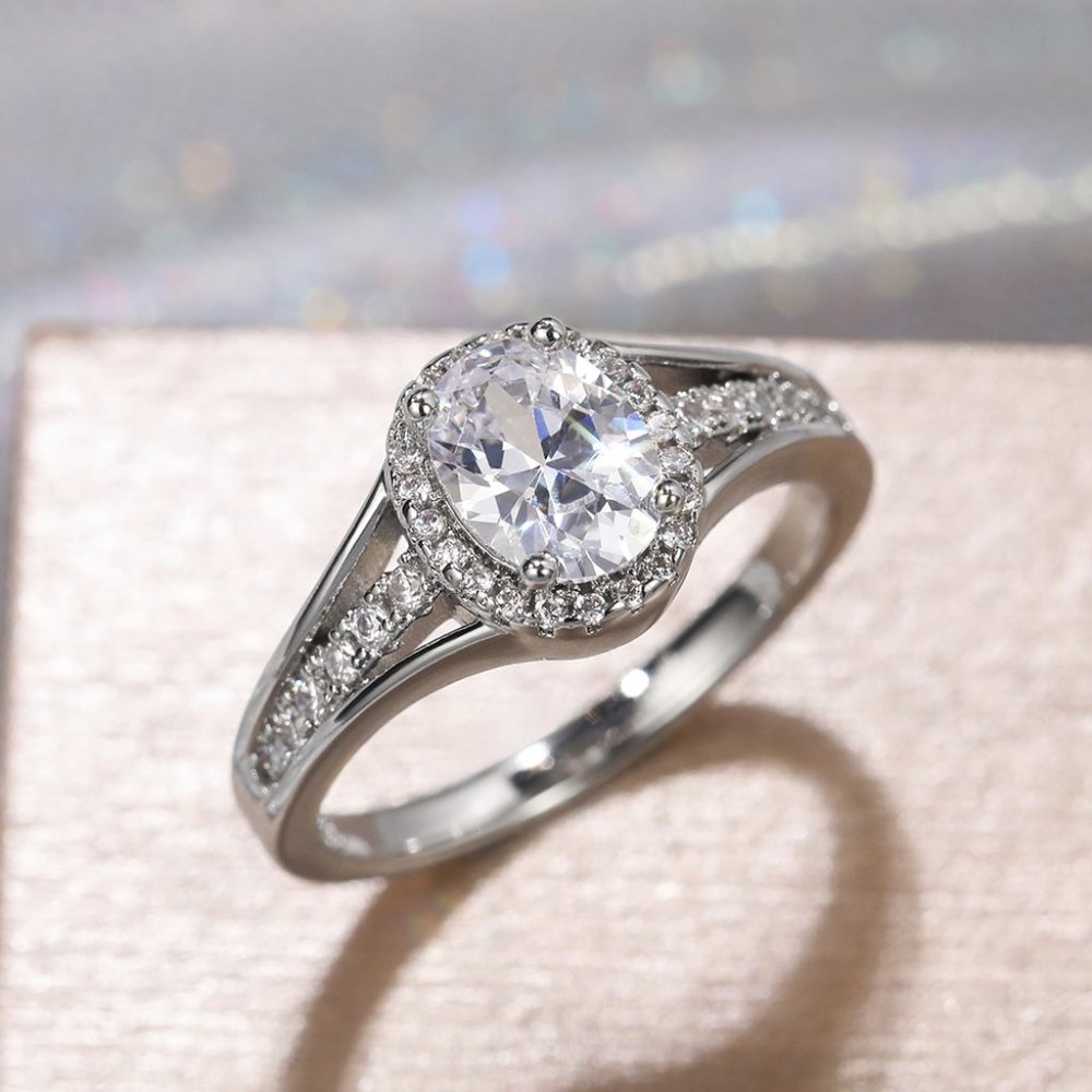 ❤Three Layer Crystal Pure Oval Zircon Wedding Clear Rings for Women, MAR…